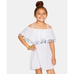 Summer Crush Big Girls Tassel Trim Crinkle Cover Up Dress-Medium
